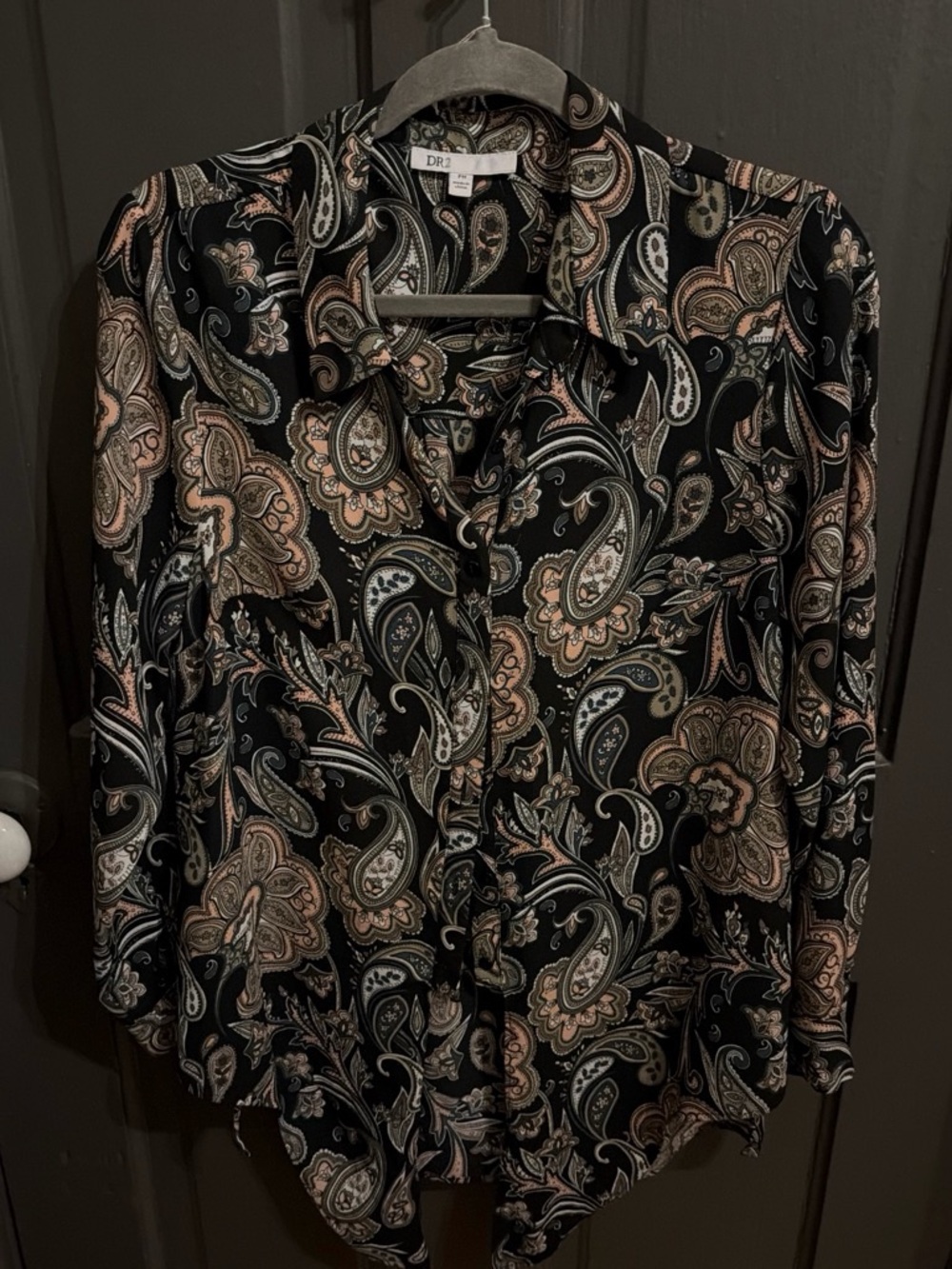 DR2 Men's Black Paisley-Print Button-Down Shirt with Beige Accents